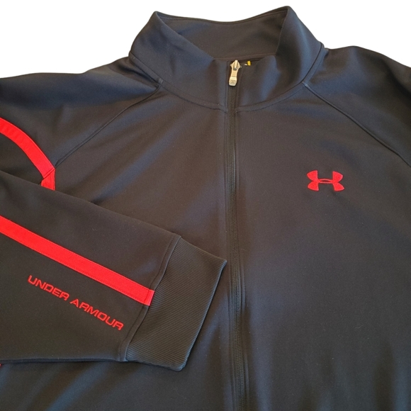 Under Armour Other - Under Armour Men's Track Jacket Loose Black Red Tricot Full Zip Stretch 2XL
